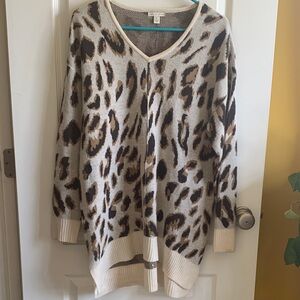 Cato Cream and Brown Animal Print V-Neck Sweater